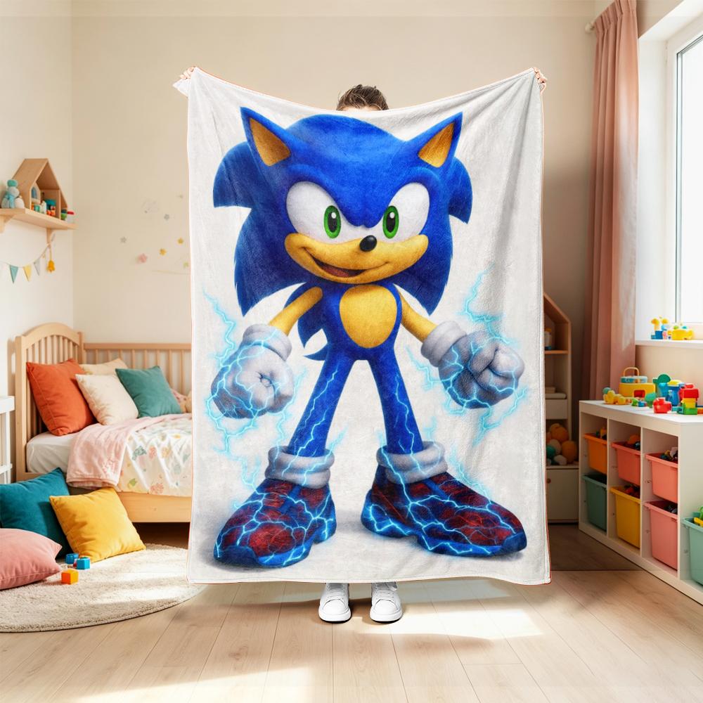 Blanket Cute Cartoon Sonic Anime Theme Throw Blanket Flannel Blanket Best Gifts for Boys for Living Room Car Camping Comfortable