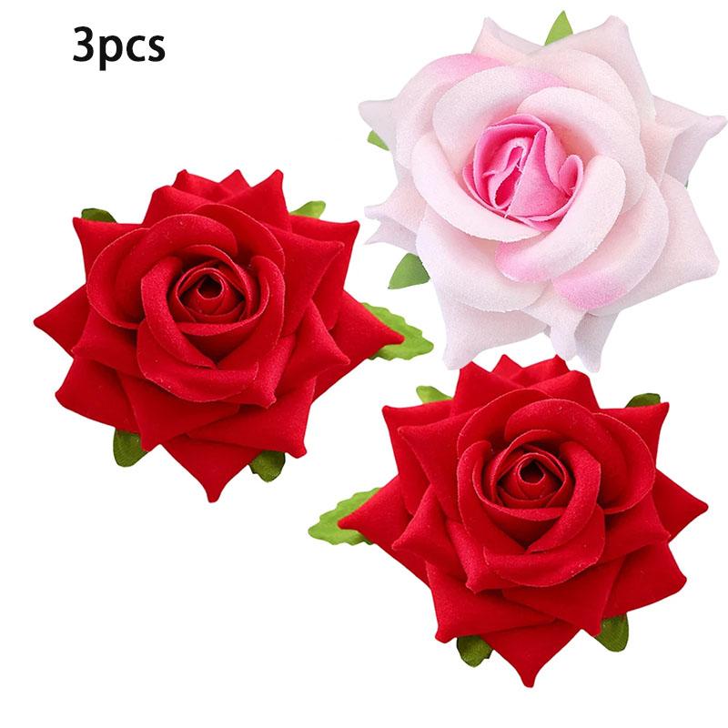 3Pcs Fashion SummerBill Hair Clips Rose Flower Hair Decoration  Clips Dual-Purpose Brooch  Multi-Purpose Accessories