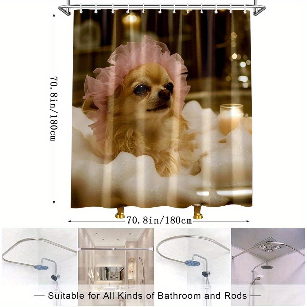 1Pc Adorable Dog Bath Curtain With Fun Bath Time Theme Polyester Fabric Bathroom Featuring 12 Hooks 70. 8X70. 8 Inches