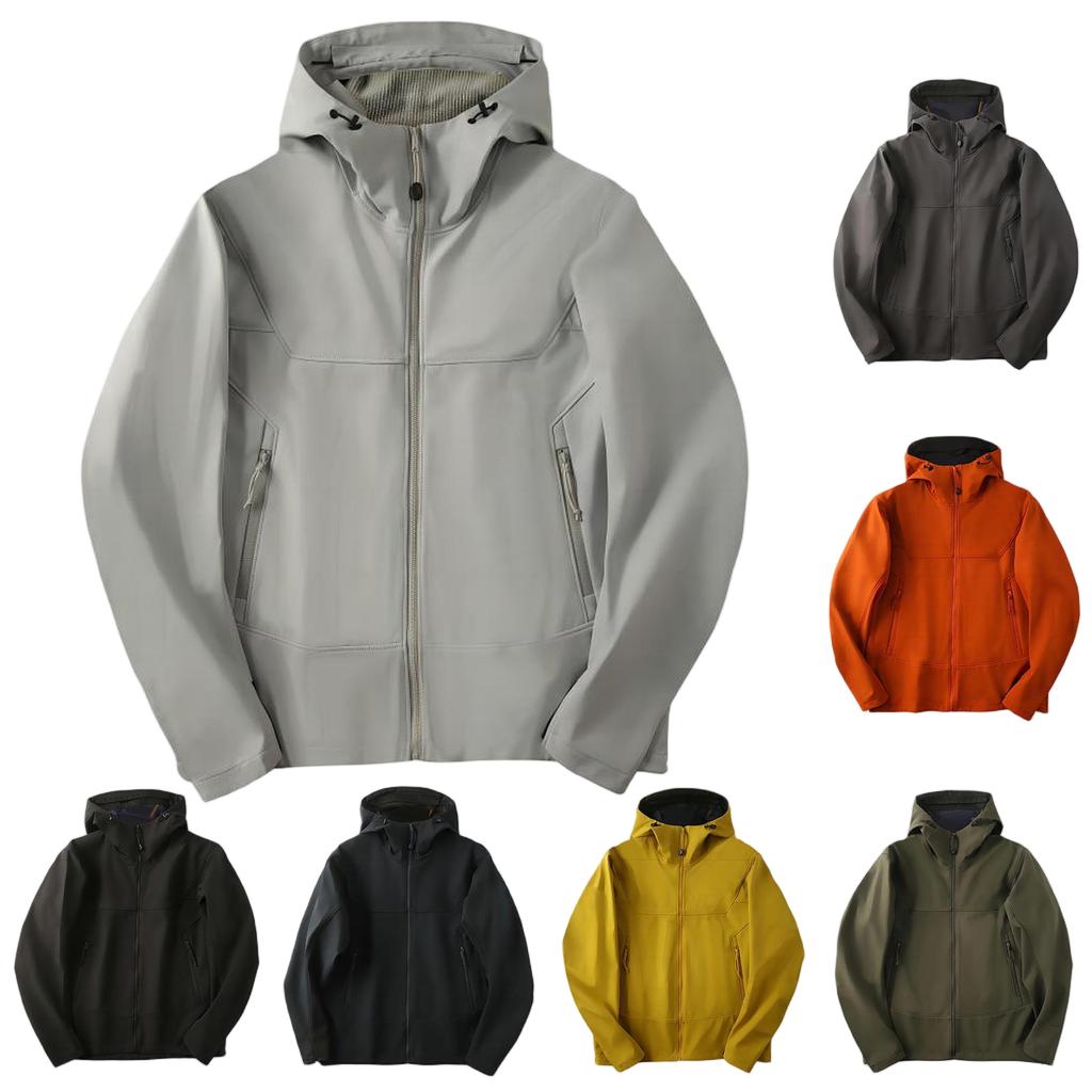 Men's Outdoor Leisure Hooded Sports Waterproof Charge Stone Plus Fleece Windproof Hooded Coat