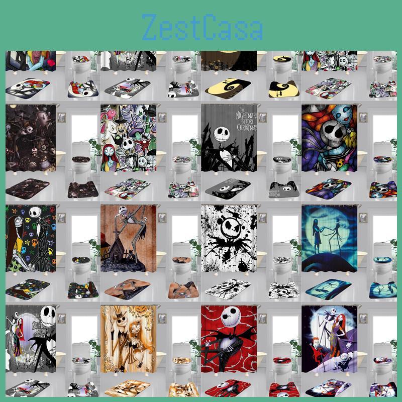 Zestaw Łazienkowy Miasteczko Halloween Z Wysokiej Jakości Zasłoną Prysznicową I Matami