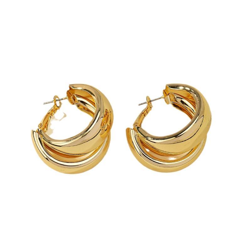 Trendy Gold Crisscross Wide Hoop Clip-On Earrings Minimalist Non-Pierced Jewelry for Women Daily Party Wear