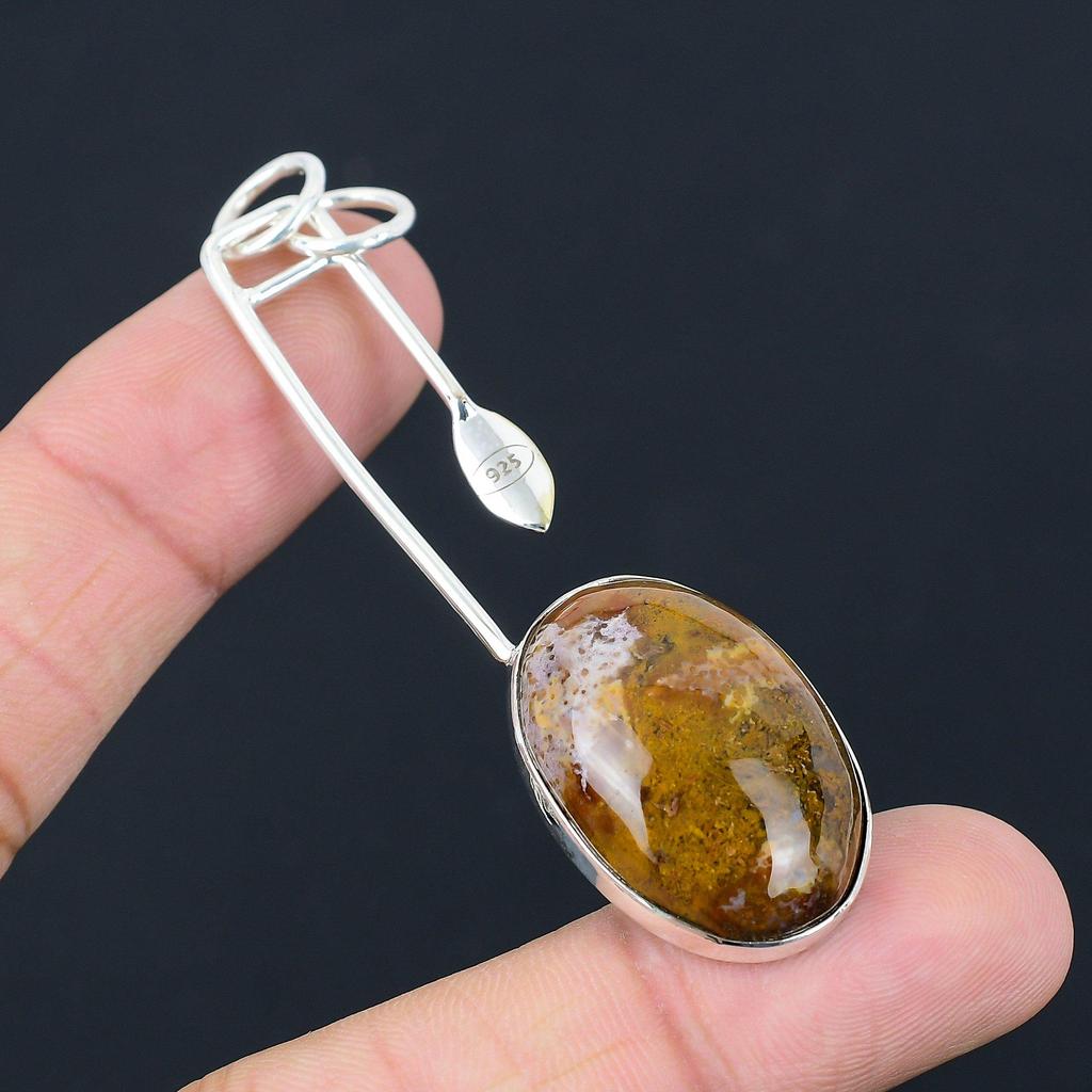 Anniversary Gift For Her Natural Seam Agate Gemstone Pendant 925 Sterling Silver