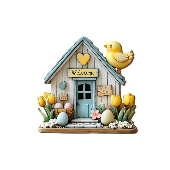 Yousheng Easter Wooden Hanging Sign, House Shape Tulip Flower Welcome Door Sign for Spring, Holiday, Indoor, Outdoor, Home, Porch, Front Door