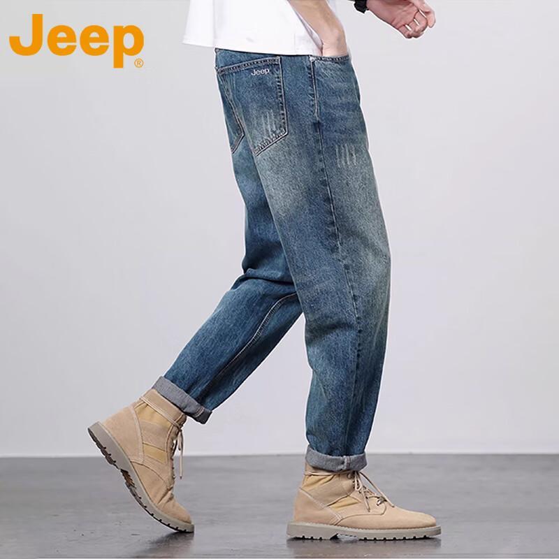 Jeep Men's American Retro Loose Straight-Leg Denim Jeans