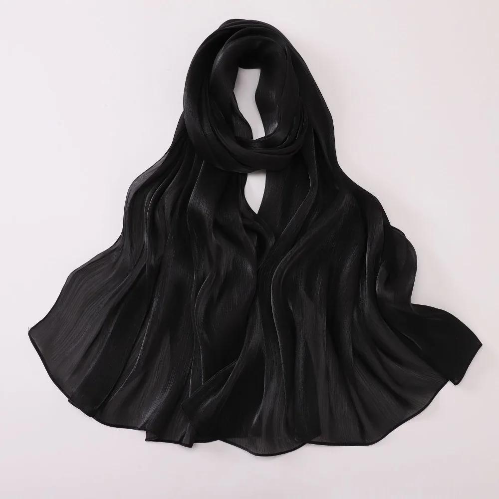 Fashion Solid Color Silk Scarf Chiffon Shining Chiffon Hijab Veil Soft Long Sunscreen shawl Outdoor