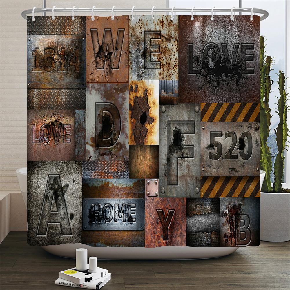 Old Retro Metal Industry Style Shower Curtain Waterproof Bathroom Curtain Art Individuality Home Decorative Curtain With Hooks