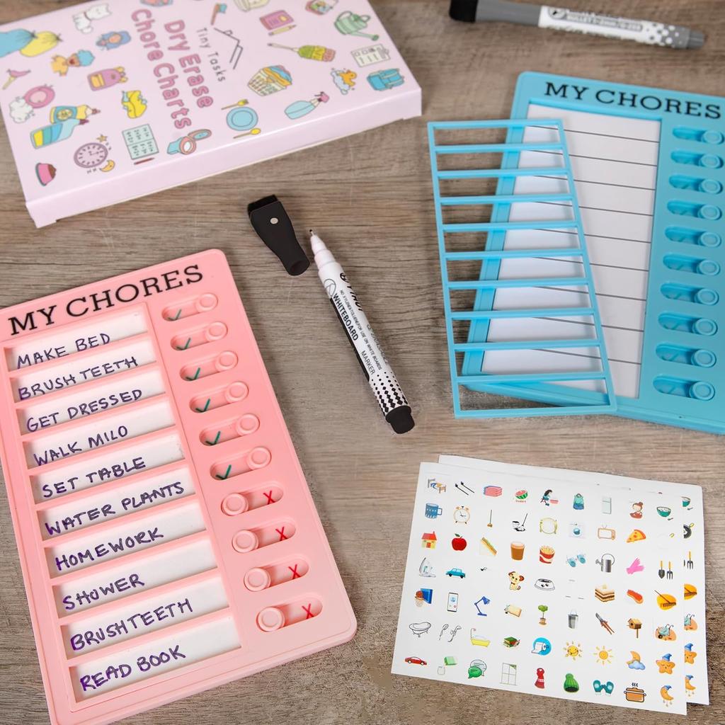 Dry Erase Chore Chart for Kids with Planner Stickers and Dry Erase Marker (2PCs) Chore Board, ADHD Tools, to Do List Planner and Behavior Chart for