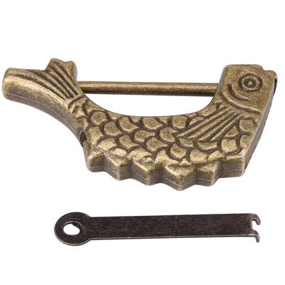 Antique Fish Shaped Bronze Metal Lock Old Chinese Padlock For Drawer Jewelry Box