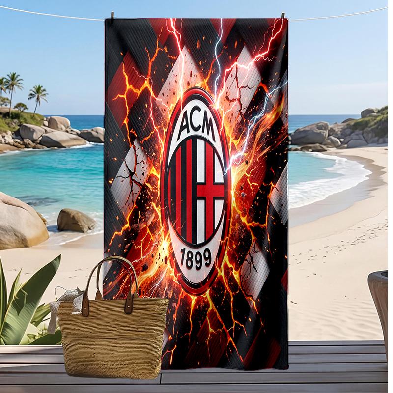 Asciugamano da Spiaggia Stampato AC Milan Asciugamano Morbido ad Asciugatura Rapida Coperta da Spiaggia Rettangolare Grande Portatile per Viaggi Piscina