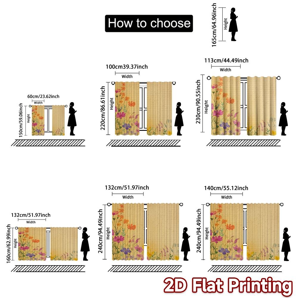 2D FLAT PRINTING 2pcs Curta (easter decor) Floral Watercolor Design Modern Curta&Drapes Semi-Sheer Curta Easter Eggs