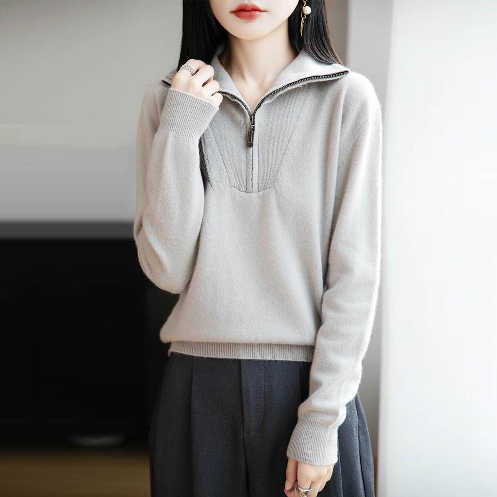 2026 Autumn-Winter Women's Half-Zip Pure Wool Loose Knit Sweater