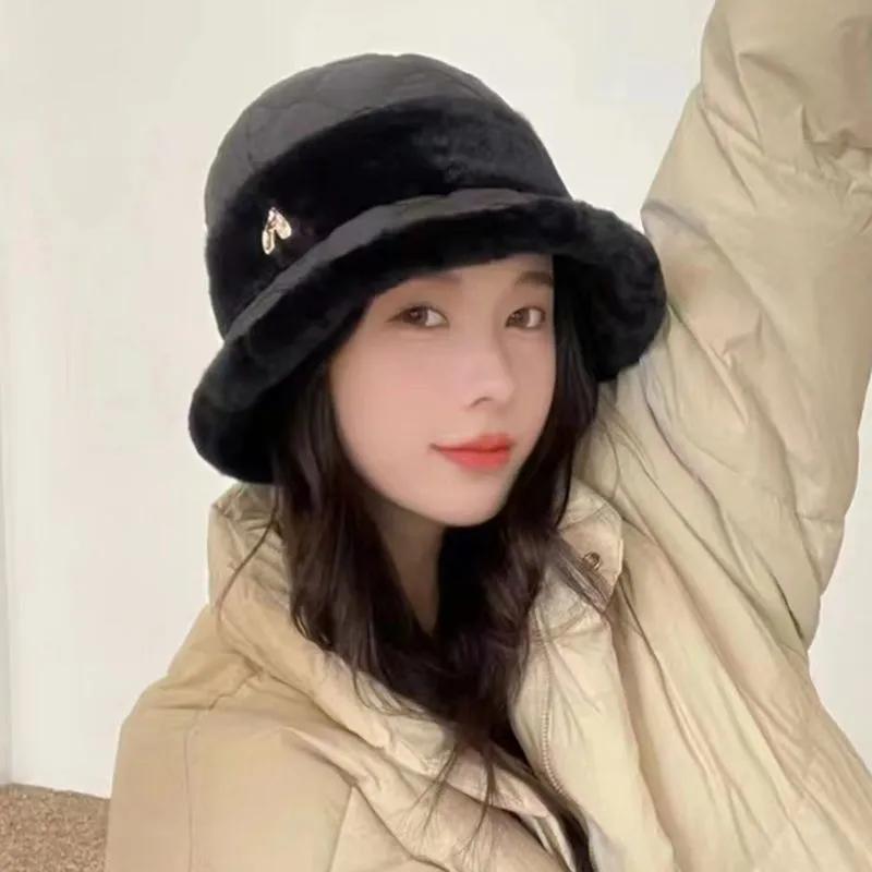 WTEMPO Winter Thickened Warm Plush Buckets Hat Women's Windproof Cold-proof Ear Protection Hats with Wild Edge