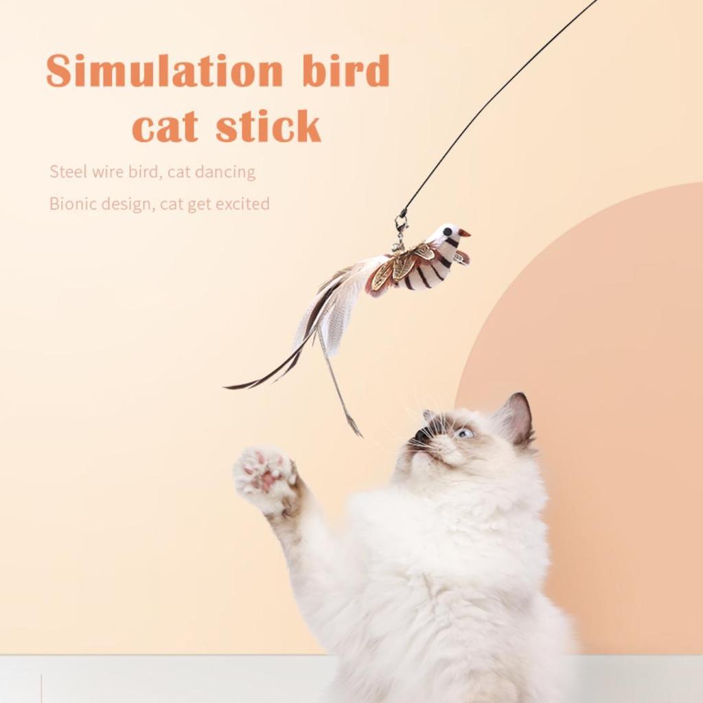 Simulation Bird Interactive Cat Toy Funny Feather Bird with Bell Cat Stick Toy for Kitten Playing Toy Cat Supplies Cat