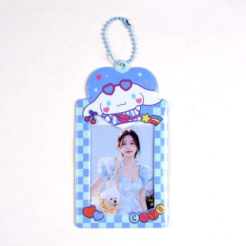 Sanrios Gudetama Keychain with Photo Card Holder Anime Keroppi Tuxedosam Photocard Holder Key Ring Accessory for Bag Backpack