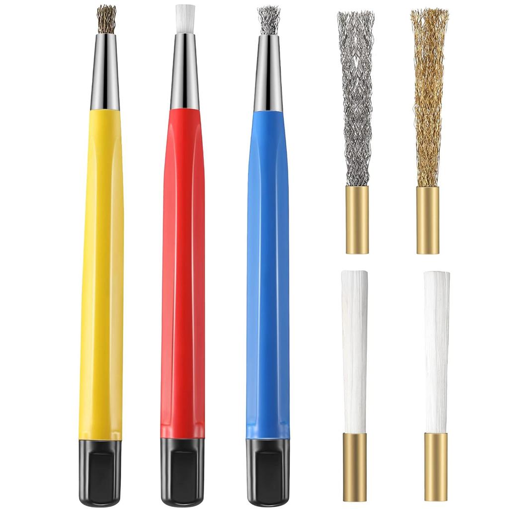 3Pcs/Set Scratch Brush Pen Set Brass Steel Fiberglass Tip Rust Removal Cleaning Pen Watch Electronic Cleaning Tool Watchmakers