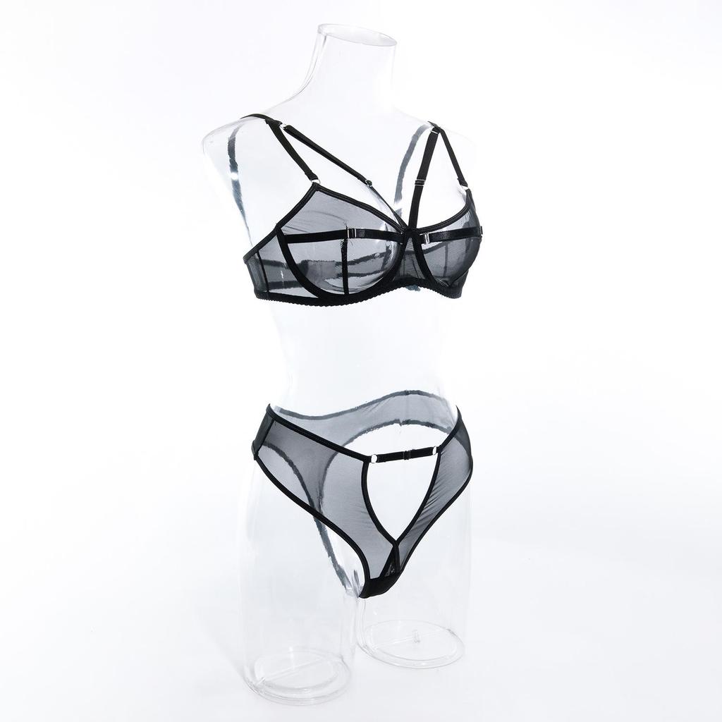 Trendiges transparentes Dessous-Set: Sexy Mesh-Zweiteiler mit Hohldesign