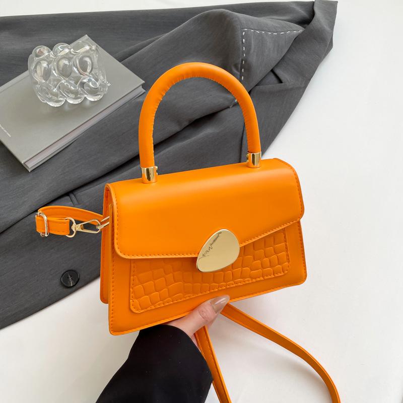 

2025 весна новая наплечная сумка-мессенджер подмышечная универсальная сумочка с крокодиловым узором ПУ высококлассная модная маленькая квадратная сумка оранжевый