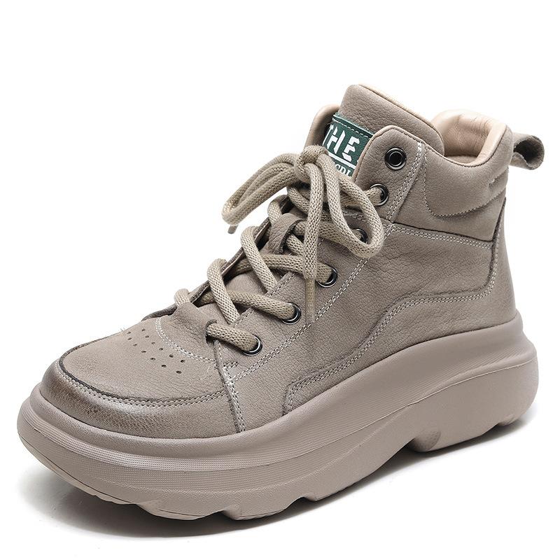 Fashion GKTINOO Genuine Leather High Top Shoes Women Platform Boots Non-slip Cow Leather Ladies Winter Ankle Botas Warm Sneakers