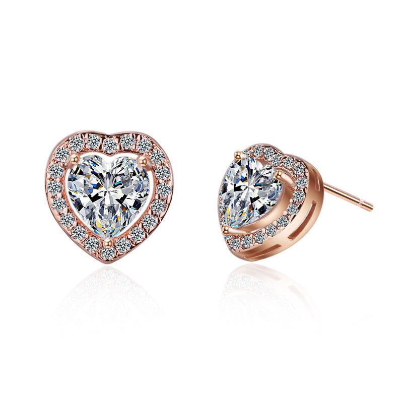 

Heart-Shaped Zircon Inlaid S925 Sterling Silver Earrings - Elegant, Versatile, and Stylish for Any Occasion. розового золота