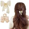 2 Bow Hair Clips for Women, Pearl Butterfly Hair Clips for Women, Elegant Hair Accessories for Wedding Party Usually Occasion (Golden)