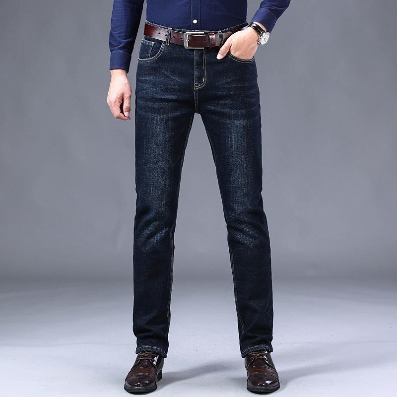 Winter Men 'S Fleece Black Blue Jeans Business Casual Warm Thicken Stretch Denim Trousers Male Brand Pants