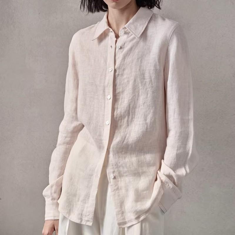 Womens Linen Blend Shirt Loose Fit Long Sleeve Casual Office Top