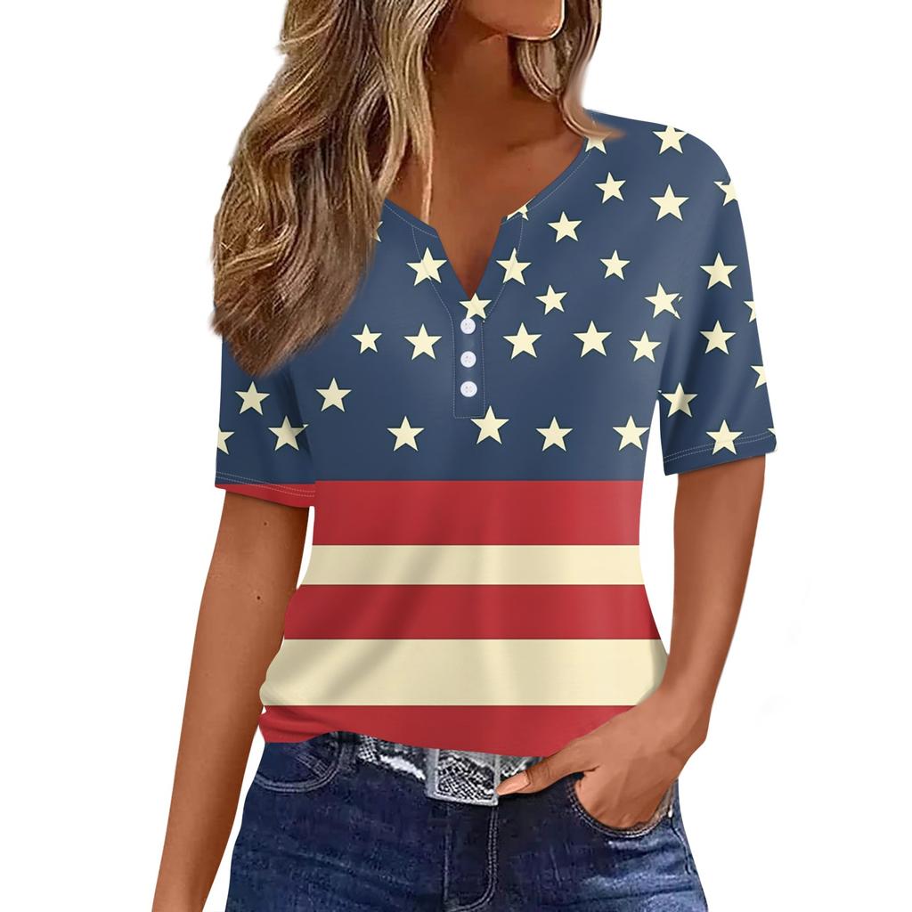Women's T Shirt Tee Print Button Short Sleeve Daily Weekend Fashion Basic V- Neck Regular Top
