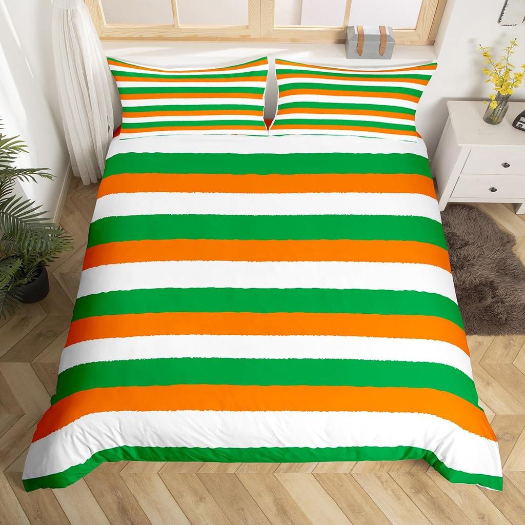 St. Patrick's Day Duvet Cover Queen Cartoon Green Clover Leaves Quilt Cover Holiday Spring Lucky Theme Bedding Set for Dorm Room