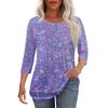 Women's Fashion Casual Floral Print Pleated Round Neck Casual Three-quarter Sleeve Spring And Summer Top