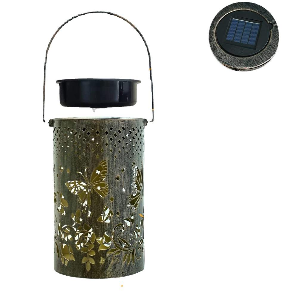 Solar Iron Hollow Lantern Outdoor Waterproof 3d Dynamic Projection Butterfly Projection Courtyard Iron Hanging Light Lawn Landscape Light