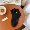 Love embroidered coral fleece short socks autumn and winter thickened warm women's socks solid color dispensing non-slip sleep socks