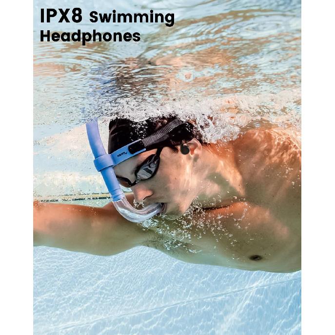 Swimming Headphones - IPX8 Waterproof, Bone Conduction, Wireless Bluetooth 5.3, MP3 Dual Mode, Stores 2500+ Songs, Underwater High Sound Quality