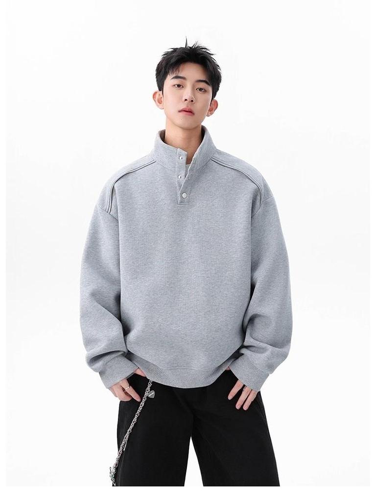 Men's High-End Cotton Long-Sleeve Sweatshirt – Solid Color, Round Neck, Versatile, Skin-Friendly Base Layer