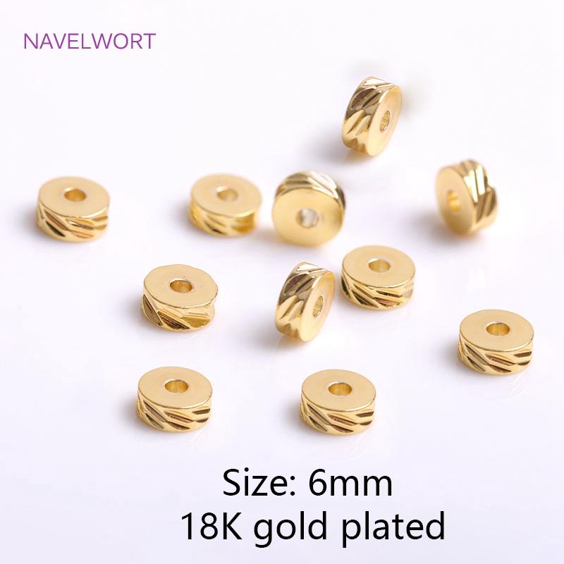 4mm 5mm 6mm Brass Round Diagonal-Cut Beads 18K Gold Plating Flat Round Spacer Beads DIY Jewellery Making Supplies Wholesale