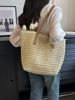 Bolsa de Ombro de Palha Tecida de Grande Capacidade Coreana - Estilo Praia Verão 2025