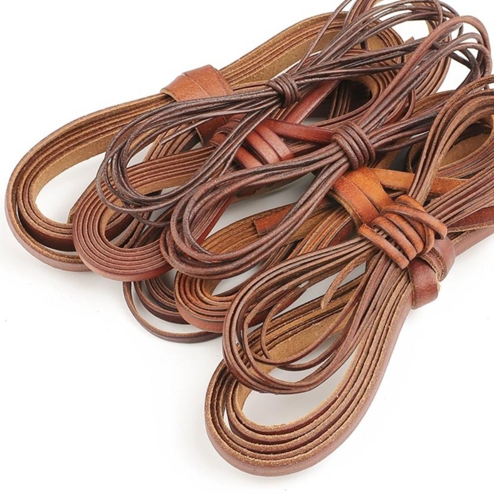 Round Genuine Cow Leather Cord 2 Meters Leather Strip Leather Thong Cord Handmade Flat Braided Leather Cord DIY Jewelry Making
