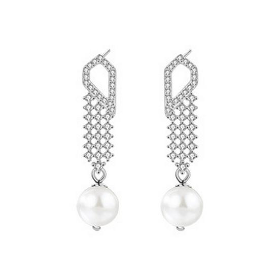 

Серьги-кисточки из стерлингового серебра 925 пробы с барочным жемчугом и бриллиантами - Элегантный французский дизайн для женщин 925 Silver