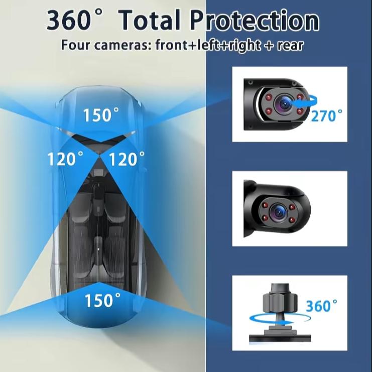 4 Channel Car Dash Cam.1080P Car DVR with 64GB Memory Card.Plug and Play,with Night Vision,24 Parking Mode Car DVR Front Rear Left And Right dashcam