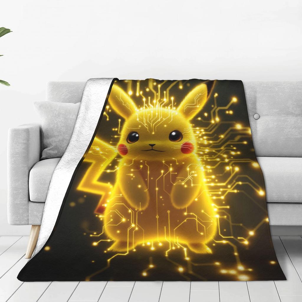 Pikachu Energy Transformation Flannel Blankets Winter  Super Warm Bedding Throws for Home Decor Novelty Bedspread Sofa Bed Cover