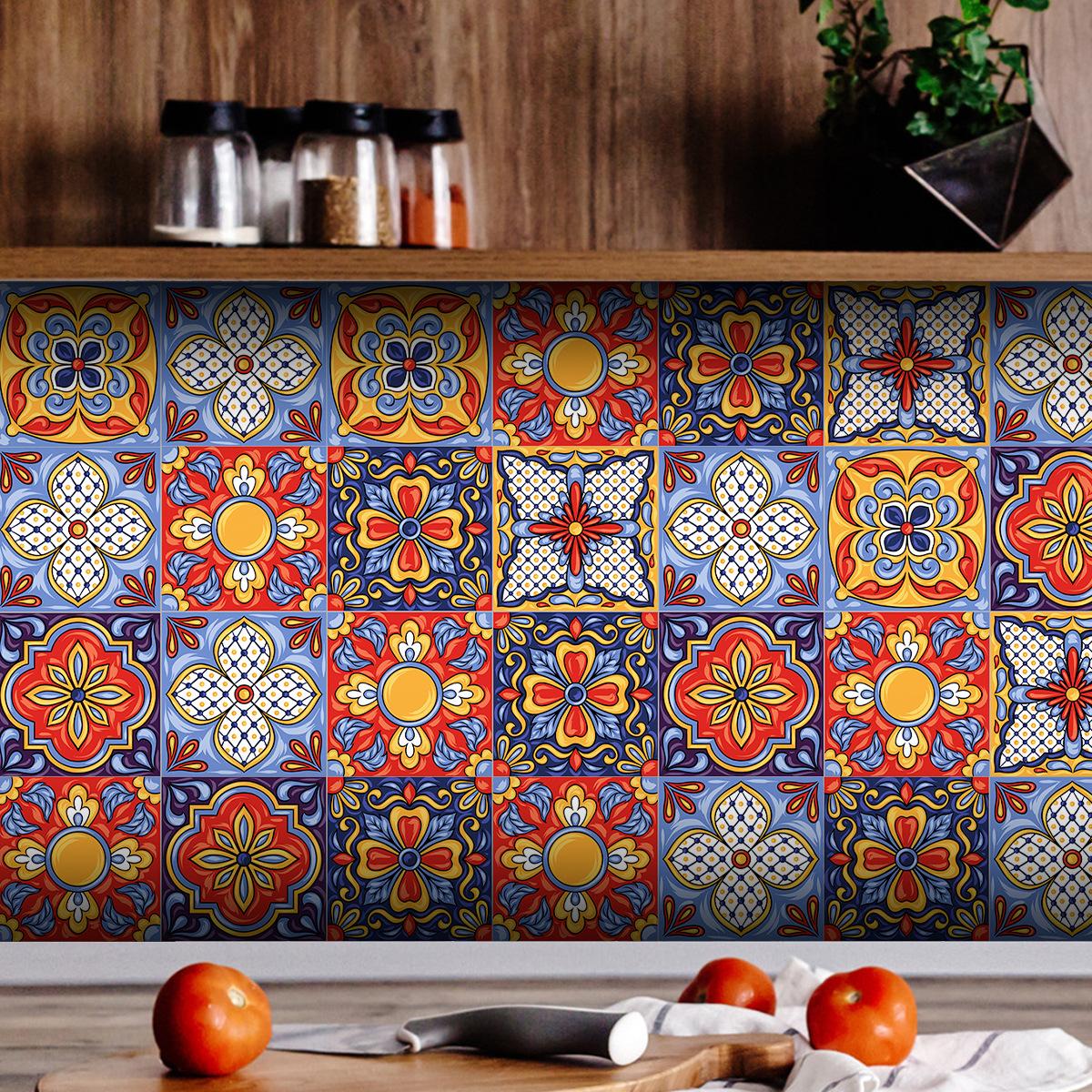 

Візерунок у середземноморському стилі Потовщена водовідштовхувальна кухонна наклейка Прикрашена декоративна наклейка Самоклеючі шпалери 30X120cm * 1 roll
