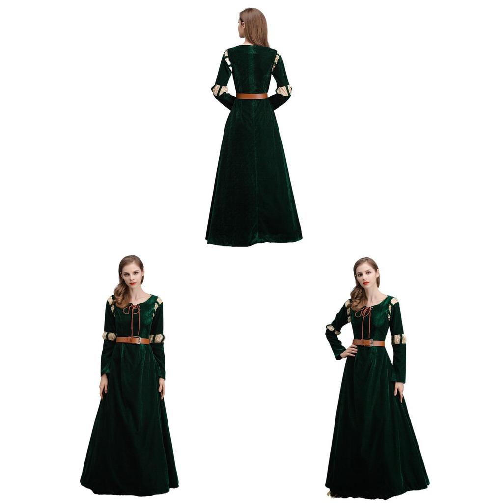 Brave Merida Theme Halloween Costume For Women With Cotton Blend Long Dress And Belt
