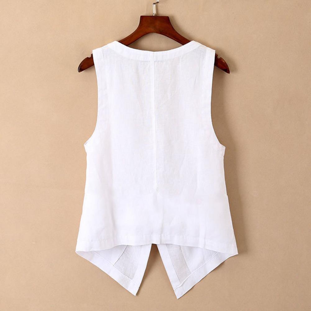 Women Vest Sleeveless Single-breasted Short Type Western Style Vintage Cardigan Pure Color Deep V-Neckline Everyday Daily Wear Lady Wa