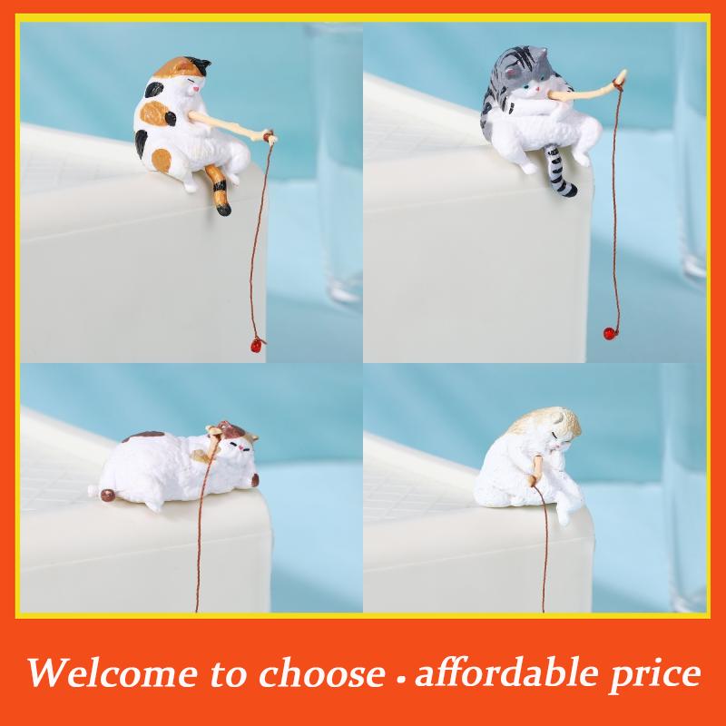 PI 1/5Pcs Aquarium Fish Tanks Ornament Miniature Figurines New Fish Tank Fishing Cat Hanging Mini Creative Landscape Decoration