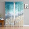 Summer Beach Sheer Curta,Blue Ocean Waves Coastal Light Filtering Window Curta For Living Room/Bedroom, Seaside Waves Rod