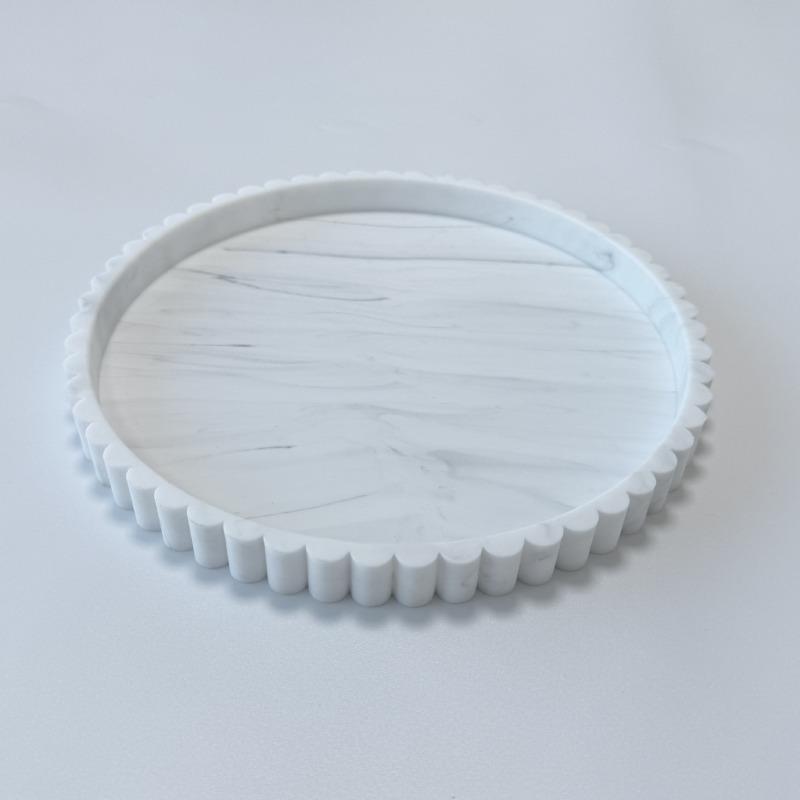 Silicone Lace Round Storage Tray - Marble Pattern Organizer Box, No-Drill Countertop Holder for Home Vanity, Bathroom & Desk