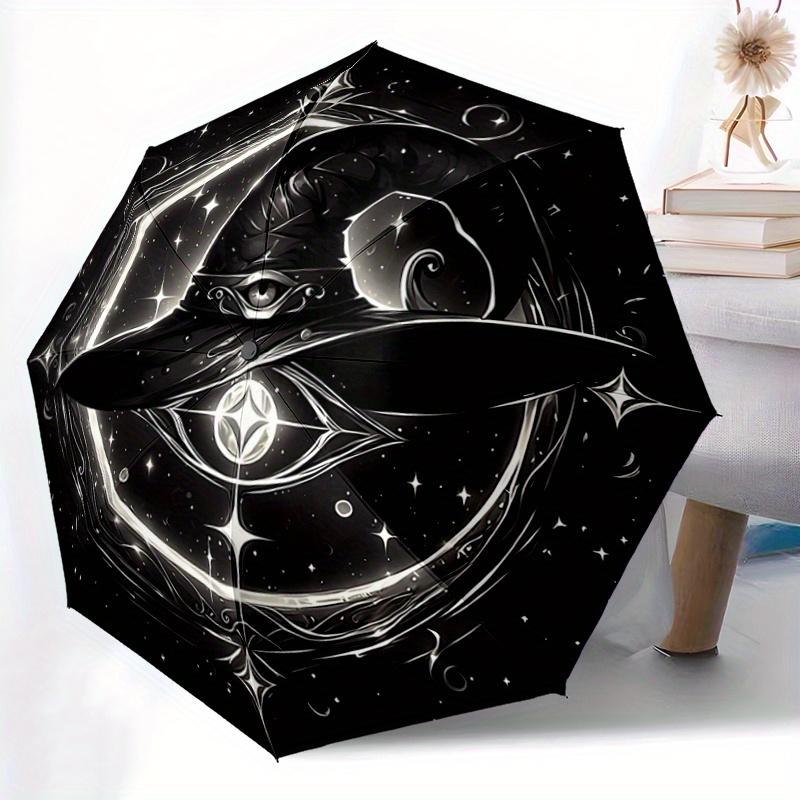1pc Witch's Hat Illuminated by Stars and Moonlight Durable Cartoon Folding Umbrella, Portable 3-Fold Compact Umbrella for Men and Women, Suitable