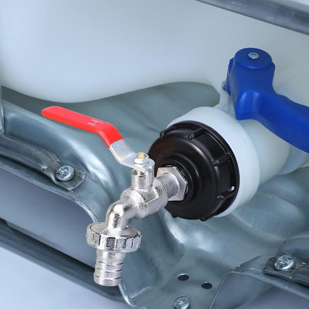 3/4" 1/2" Aluminum Alloy Tank Adapter Faucet, 1000 Liter Tank Connection, Garden Tank Faucet with Brass Adapter