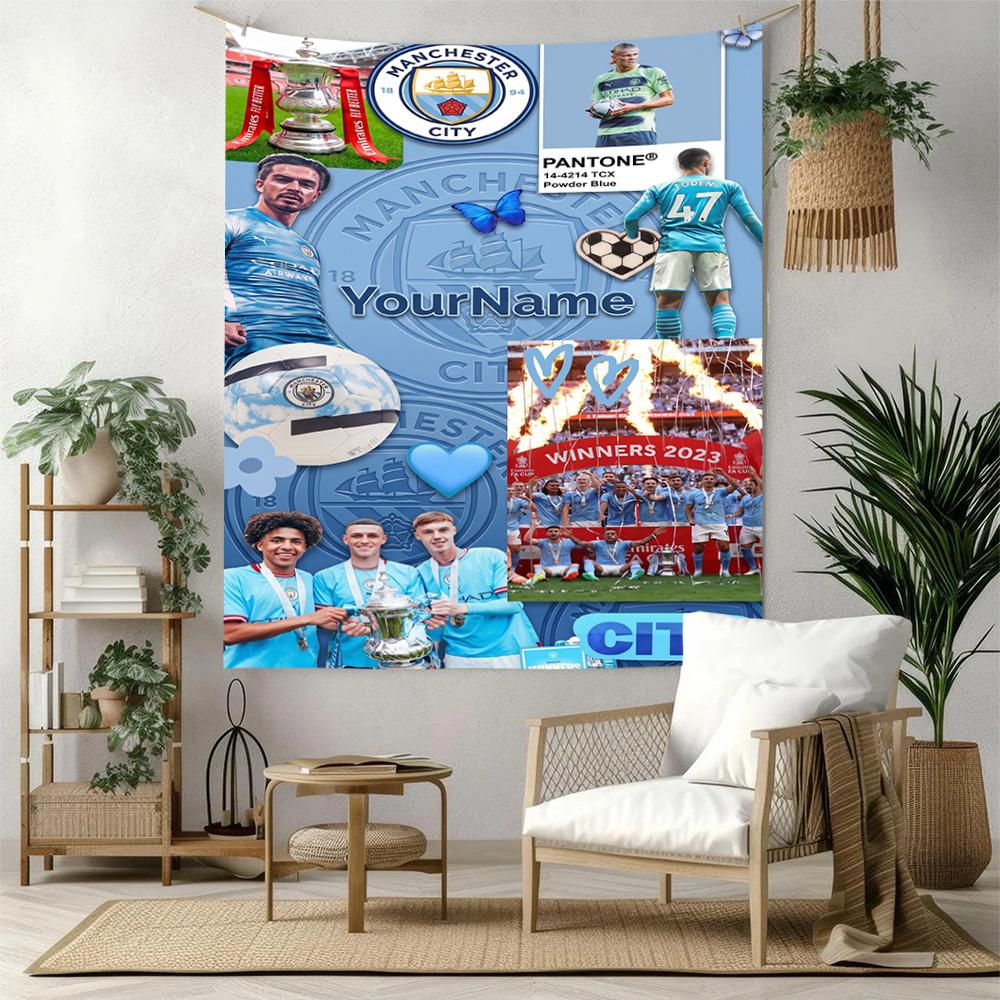 Manchester City Brugerdefineret Dit Navn Vægdekoration Vægtæppe Kunst Til Kæledyrs Mindesmærke Fødselsdag Bryllupsfest Baggrund Familiegave