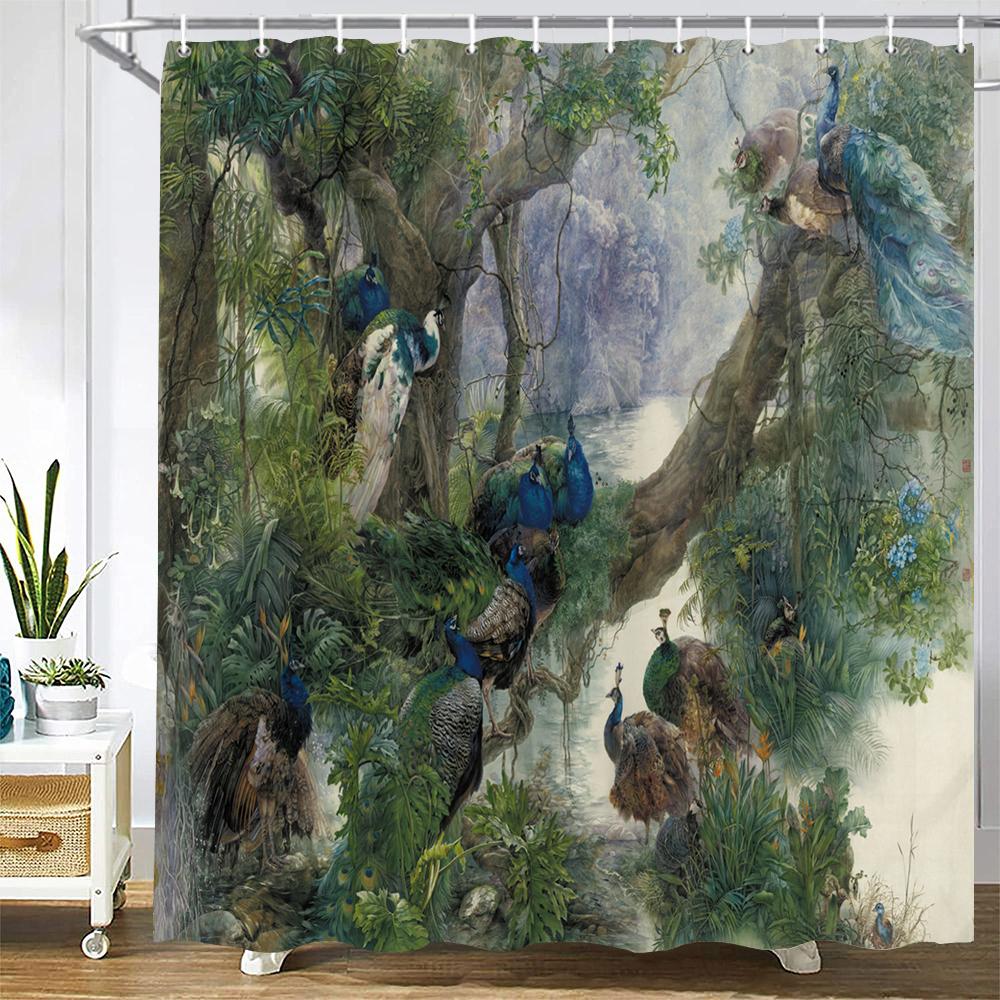 3D Flowers And Birds Peacocks Shower Curtain Waterproof Bathroom Curtains Polyester Home Decor Curtain With Hook Curtain